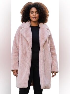 Adrienne Landeau Faux Fur Luxury Outerwear Overcoat Pale Pink Blush Plus Size 1X